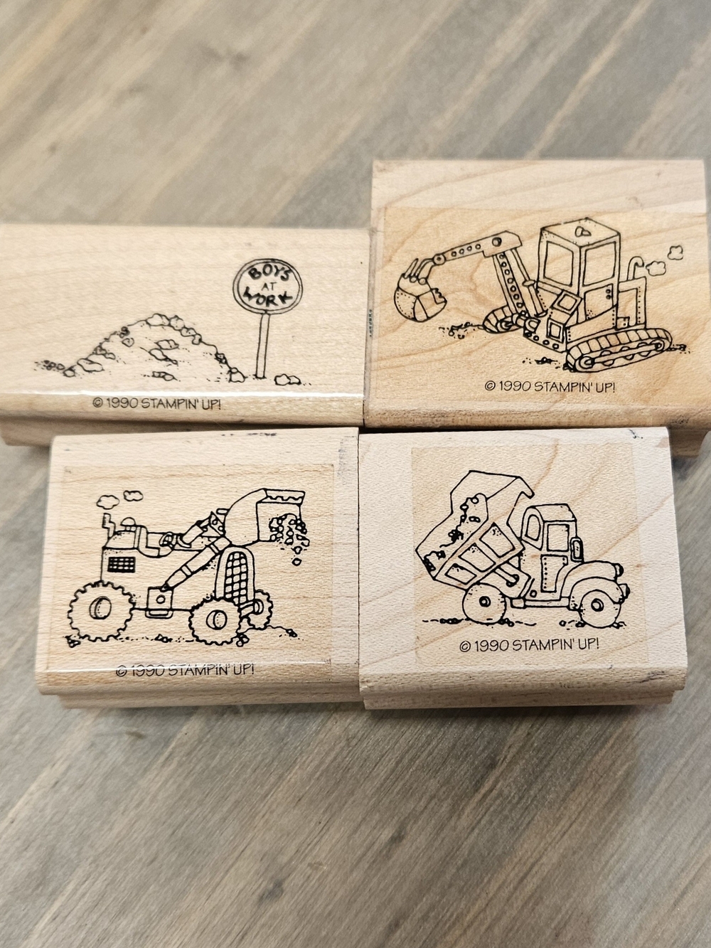 Stampin' Up! "Boys At Work" Construction Vehicle Wooden Rubber Stamps
